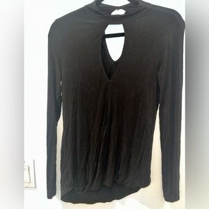 BEBE Black keyhole long Sleeve Mock turtle Neck Shirt